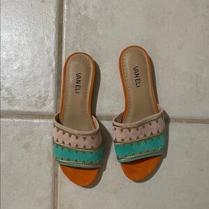 Vaneli Women's Orange and Teal Slide Sandals